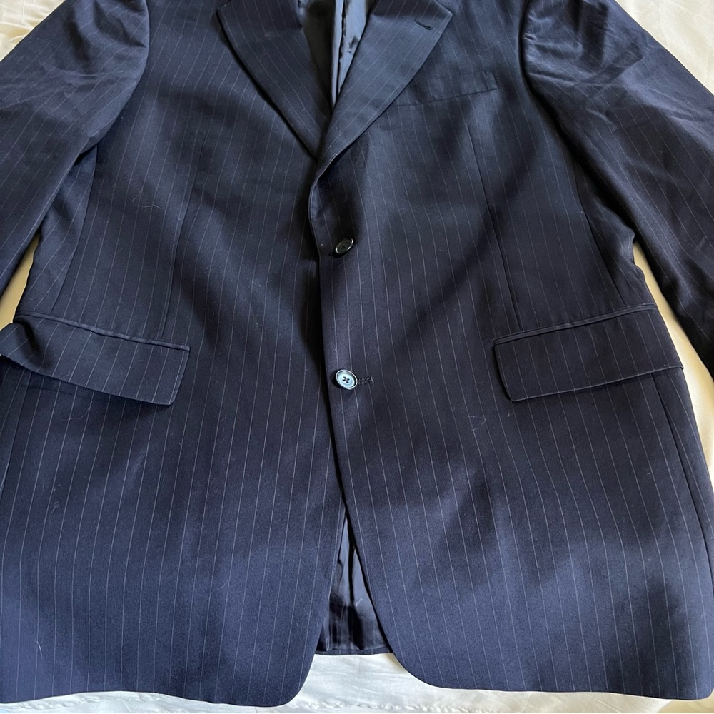 Hart Schaffner Marx Nordstrom Dark Navy Pinstripe Suit Jacket Size 42L - Picture 12 of 13